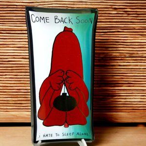 Humourous Smoked Glass Ashtray "Come Back Soon" Mini Tobacciana 1960 Glass Tray